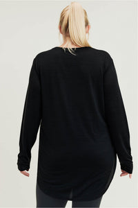 CURVY Ribbed Mesh Long Sleeve Top