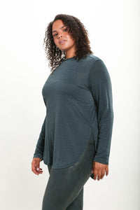 CURVY Ribbed Mesh Long Sleeve Top