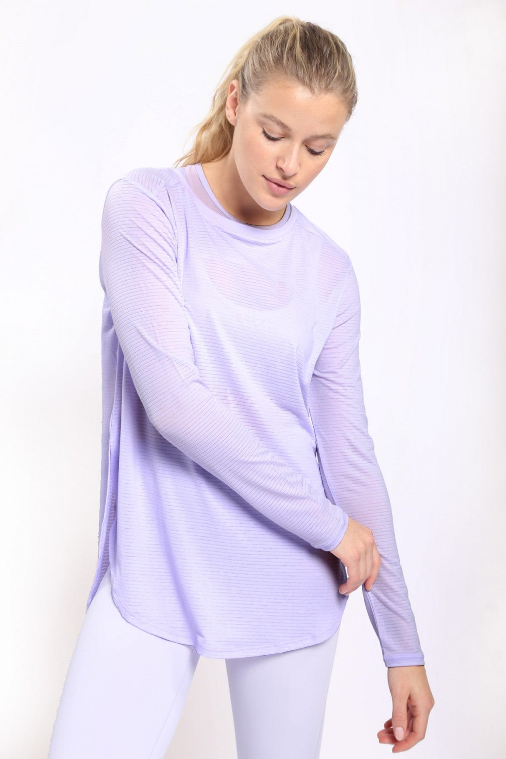 Ribbed Mesh Long Sleeve Flow Top