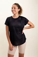 Load image into Gallery viewer, Sheer Striped Mesh Paneled Back Tee
