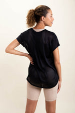 Load image into Gallery viewer, Sheer Striped Mesh Paneled Back Tee
