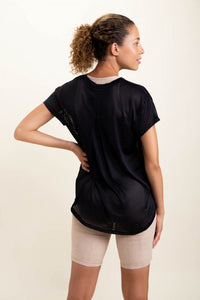 Sheer Striped Mesh Paneled Back Tee