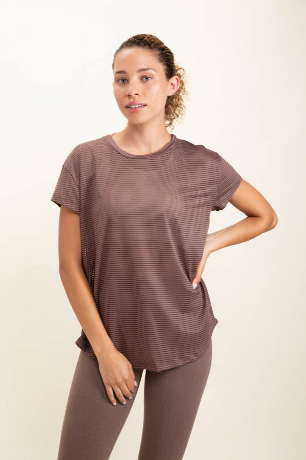 Sheer Striped Mesh Paneled Back Tee