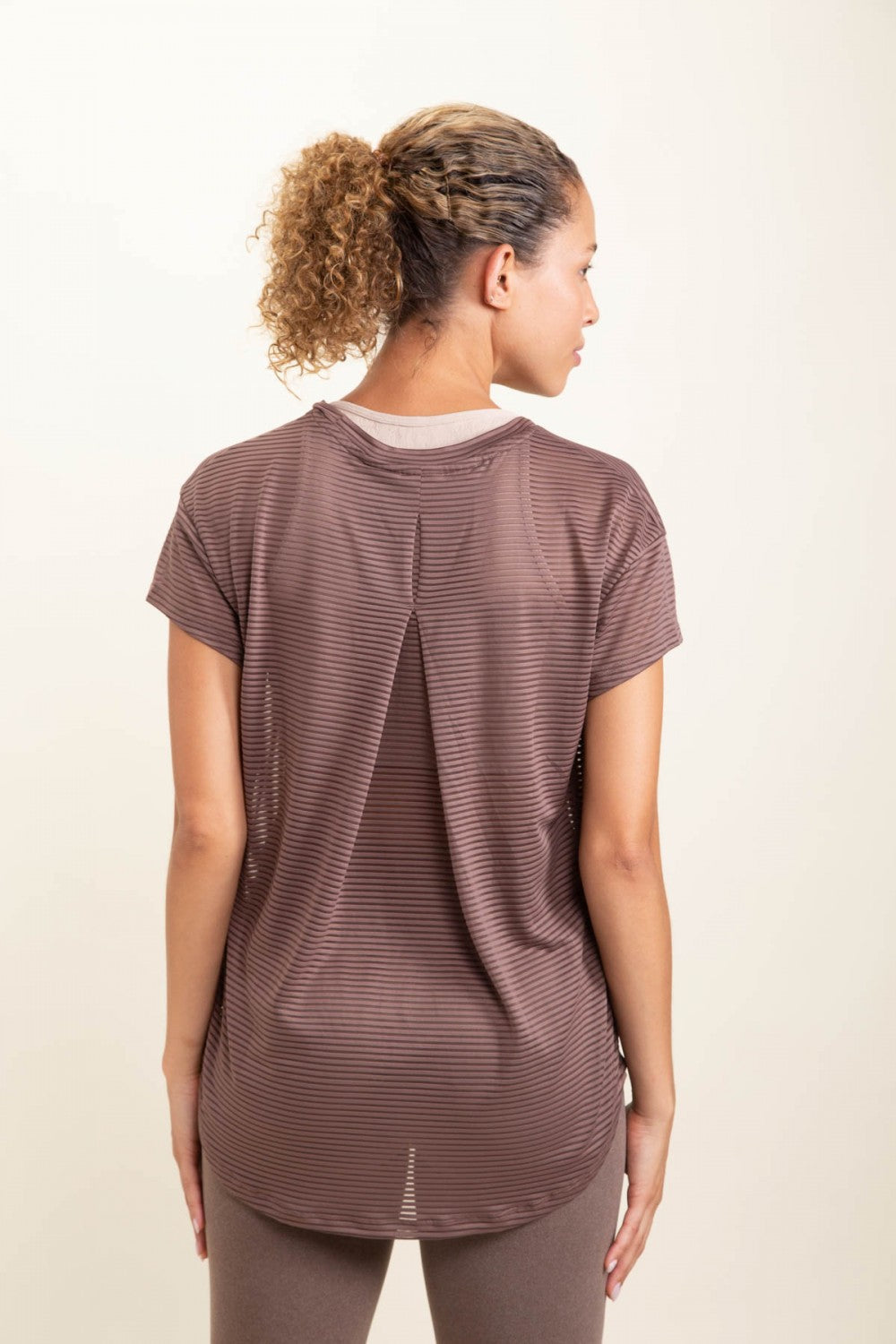 Sheer Striped Mesh Paneled Back Tee