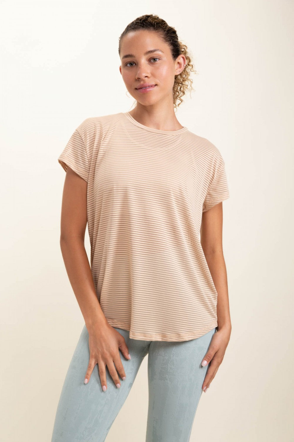 Sheer Striped Mesh Paneled Back Tee