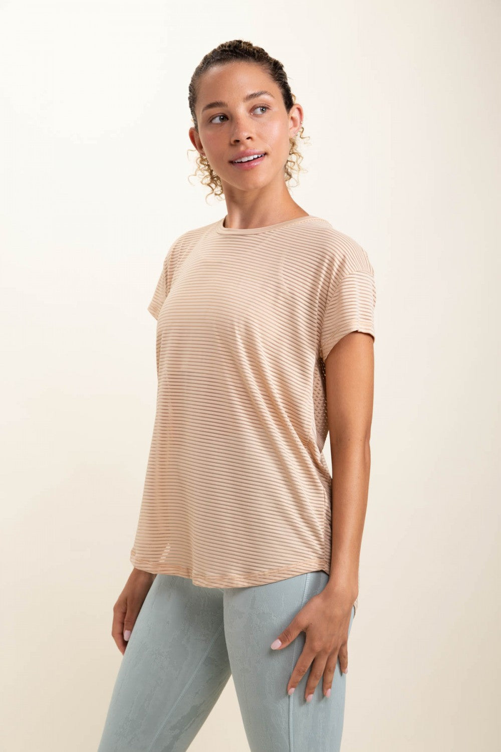 Sheer Striped Mesh Paneled Back Tee