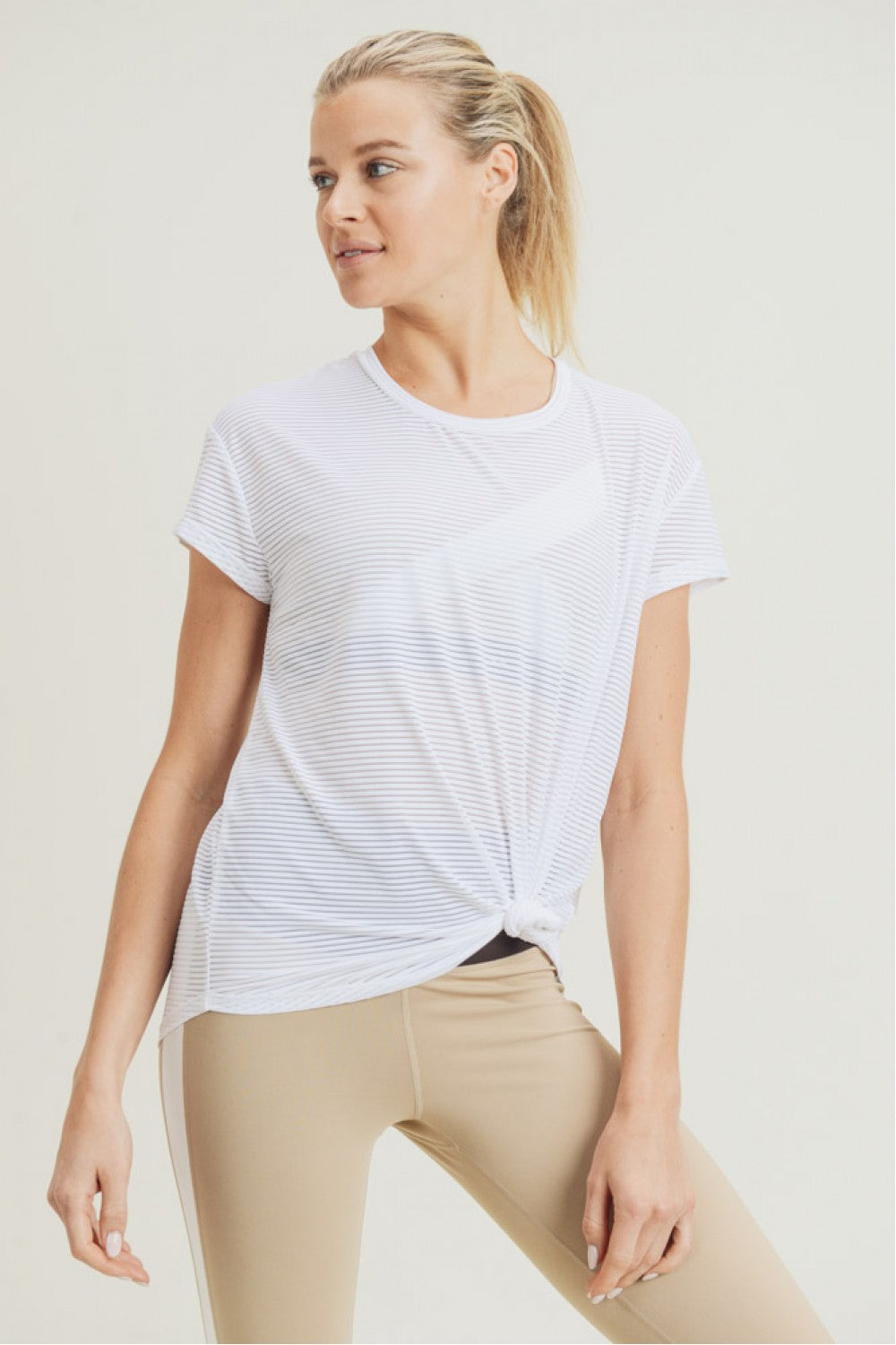 Sheer Striped Mesh Paneled Back Tee