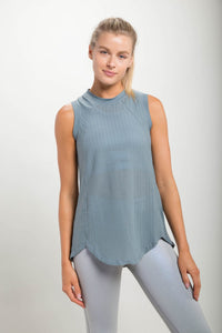 Striped Trellis Mesh Raglan Muscle Top