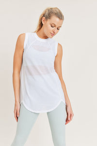 Striped Trellis Mesh Raglan Muscle Top