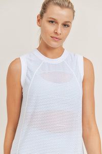 Striped Trellis Mesh Raglan Muscle Top