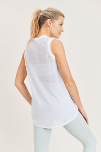 Striped Trellis Mesh Raglan Muscle Top