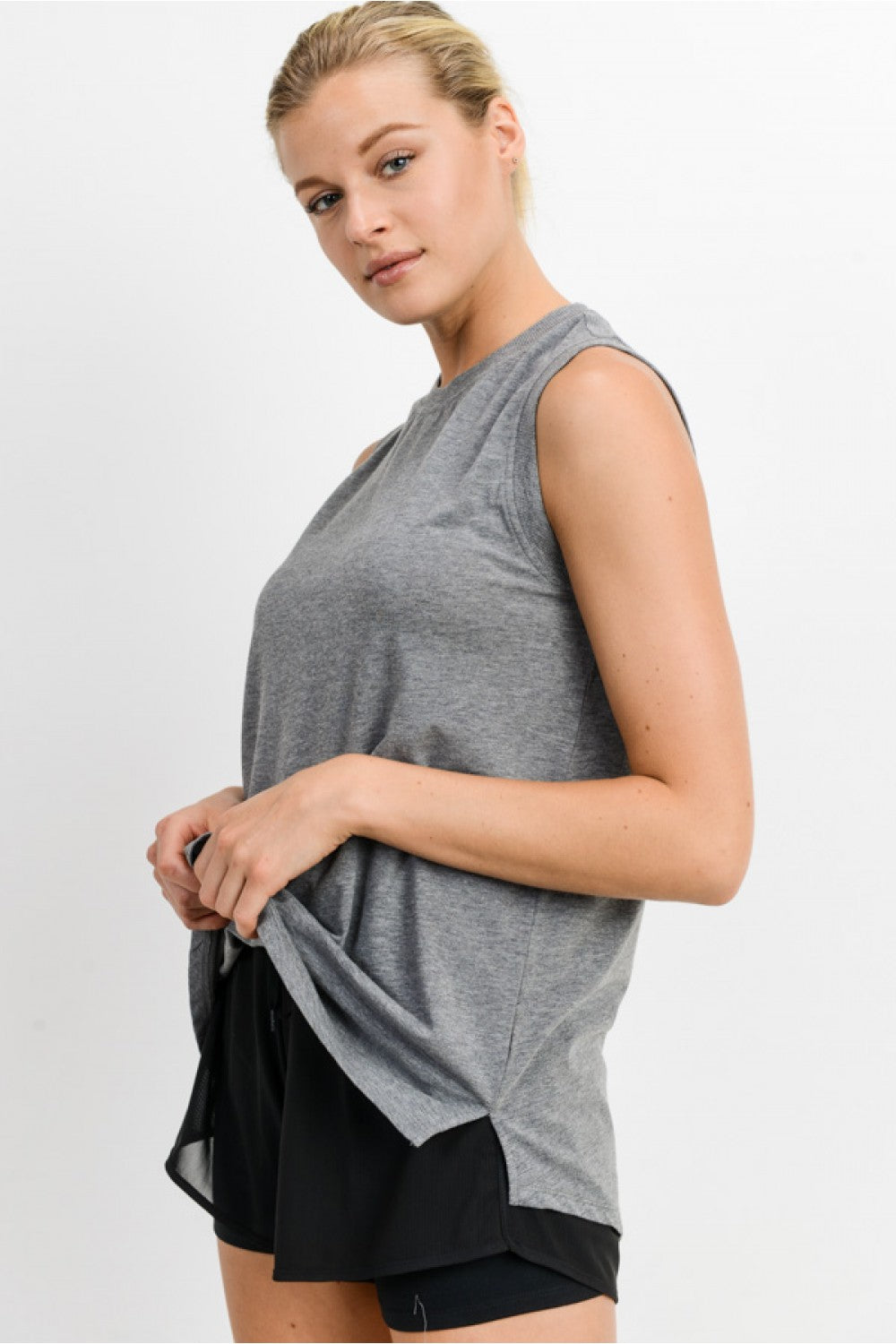 Notched Sleeveless Flowy Tank Top