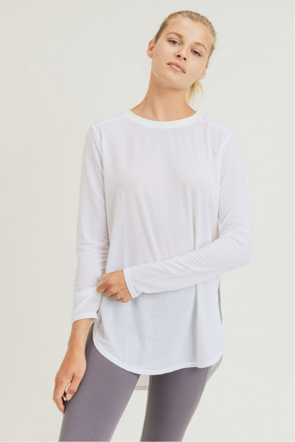 Ribbed Mesh Long Sleeve Flow Top